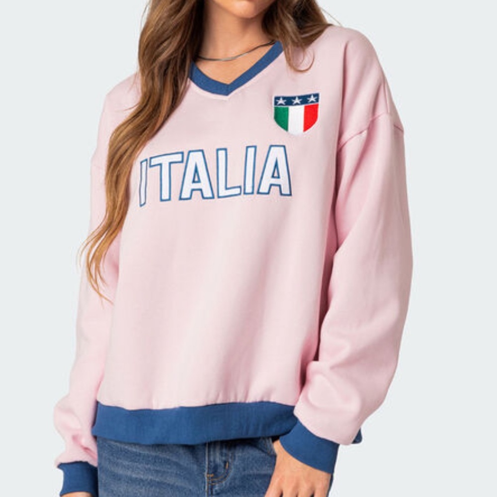 Edikted Oversized Sweatshirt Italian Crewneck Trendy Edikted Styles, Pink Hoodie